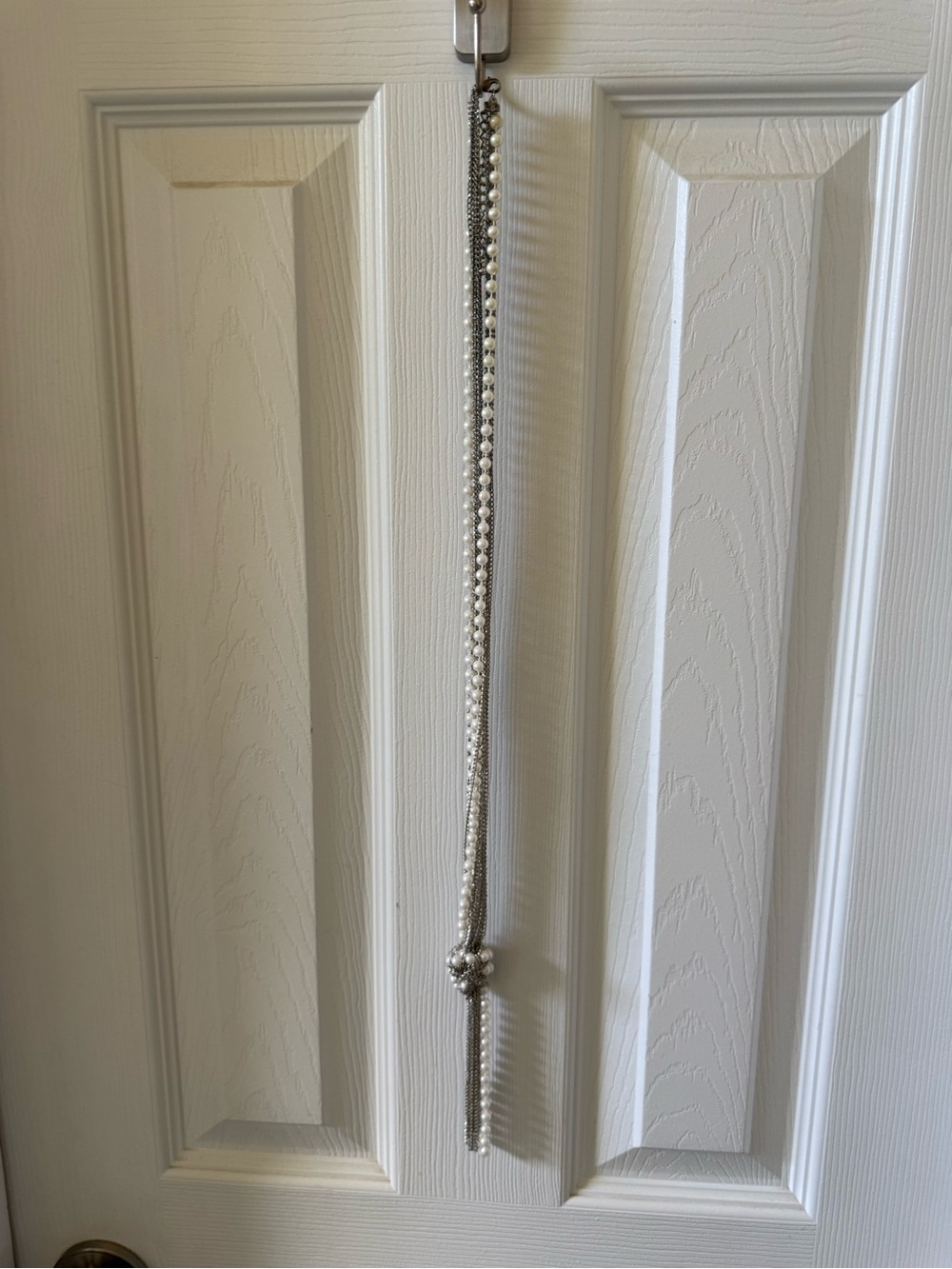 Rhinestone and Pearl Tassel Necklace